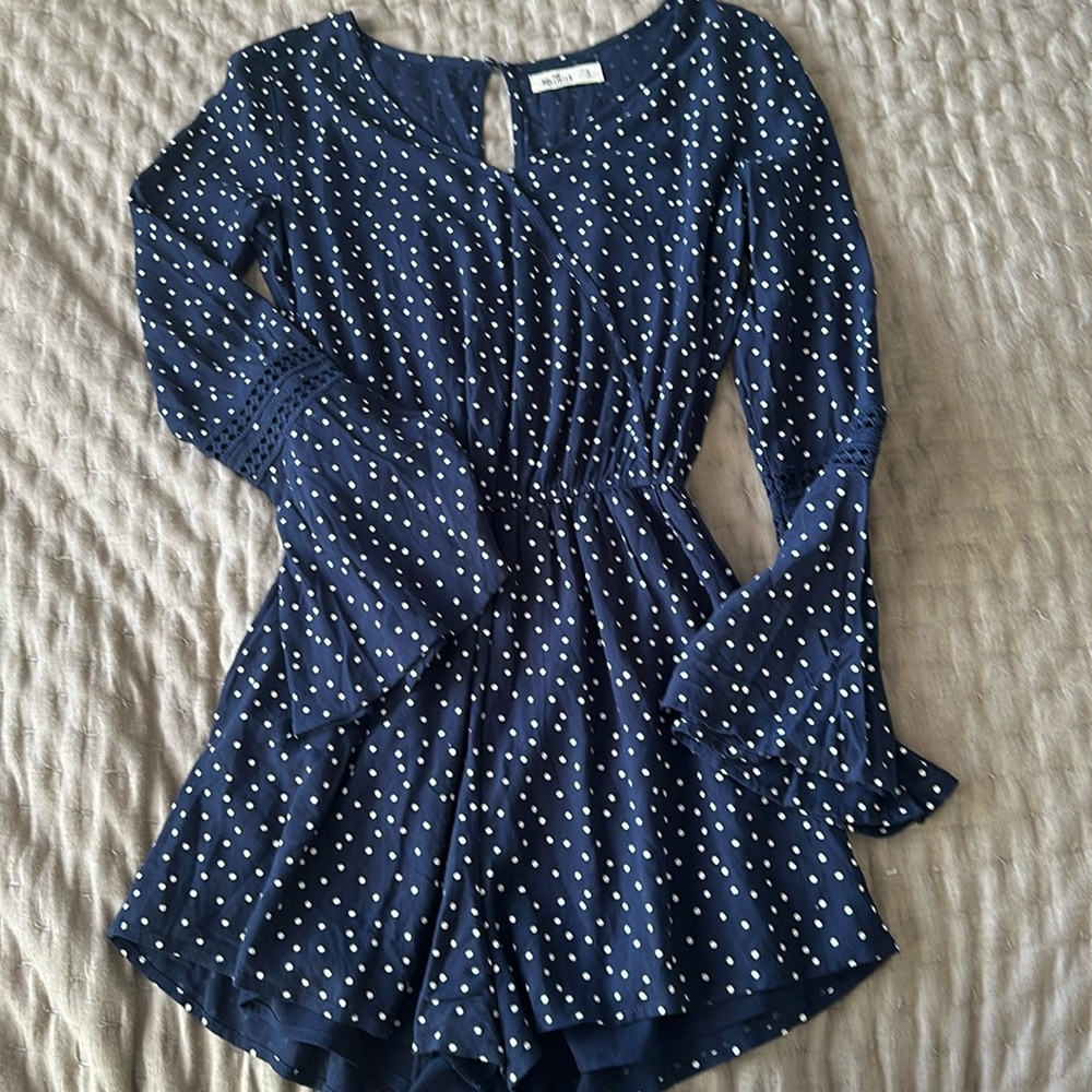 Hollister Navy Blue Polka Dot Romper